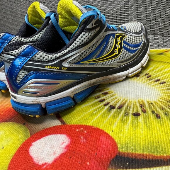 Saucony Omni 12 Mens Running Shoes Size 9 Gray Blue Yellow Athletic Sneakers - Picture 7 of 9